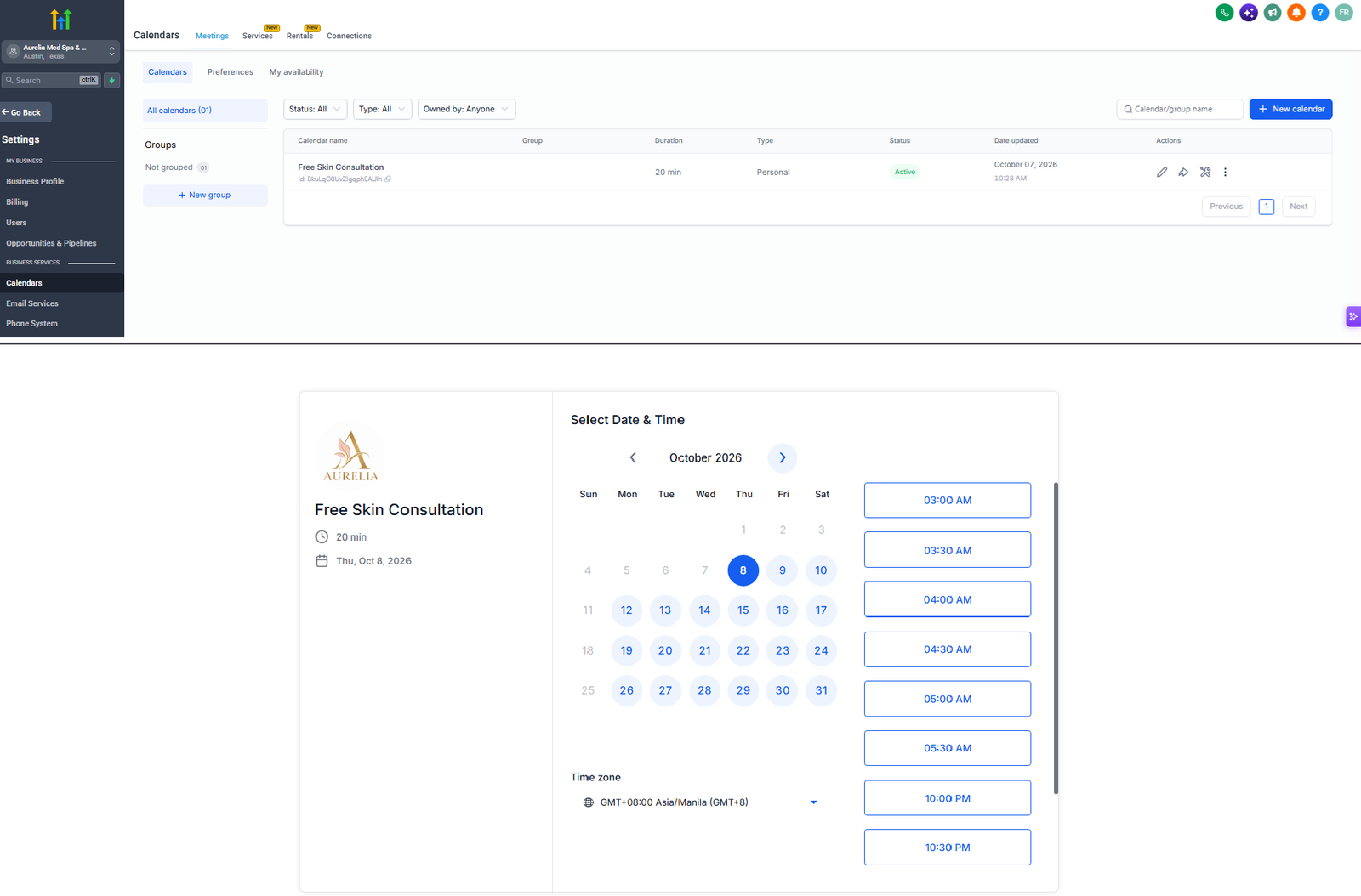 Calendar Setup
